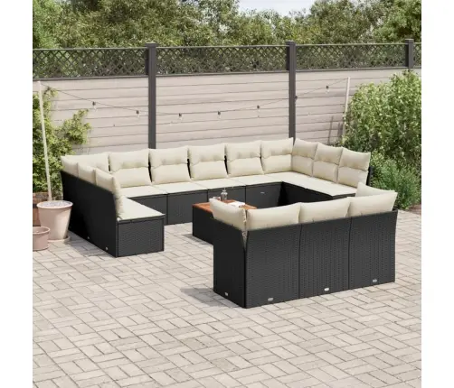 14-Daļīgs Dārza Dīvāna Komplekts, Matrači, Melna Pe Rotangpalma Vidaxl