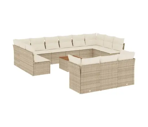 14-Daļīgs Dārza Dīvāna Komplekts, Matrači, Bēša Pe Rotangpalma Vidaxl