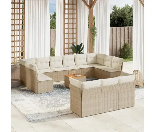 14-Daļīgs Dārza Dīvāna Komplekts, Matrači, Bēša Pe Rotangpalma Vidaxl