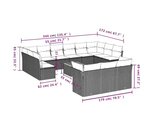 14-Daļīgs Dārza Dīvāna Komplekts, Matrači, Bēša Pe Rotangpalma Vidaxl