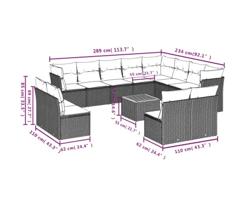 13-Daļīgs Dārza Dīvāna Komplekts Ar Matračiem, Pe Rotangpalma Vidaxl