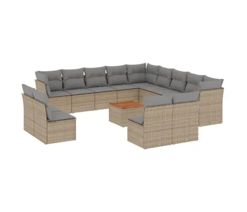 14-Daļīgs Dārza Dīvāna Komplekts, Matrači, Bēša Pe Rotangpalma Vidaxl