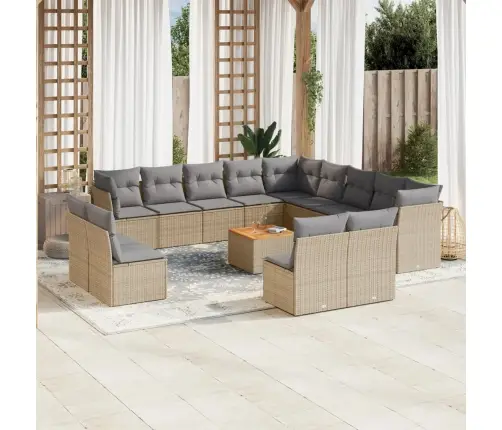 14-Daļīgs Dārza Dīvāna Komplekts, Matrači, Bēša Pe Rotangpalma Vidaxl