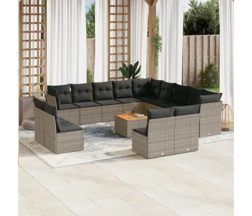 Sodo Komplektas Su Pagalvėlėmis, 14 Dalių, Pilkas, Poliratanas