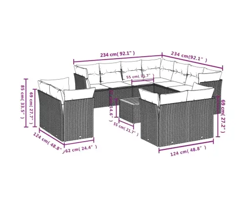 12-Daļīgs Dārza Dīvānu Komplekts, Matrači, Melna Pe Rotangpalma Vidaxl