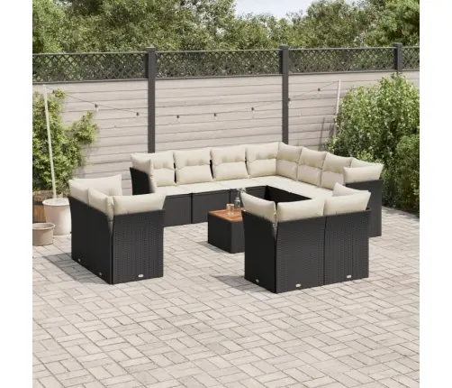 12-Daļīgs Dārza Dīvānu Komplekts, Matrači, Melna Pe Rotangpalma Vidaxl