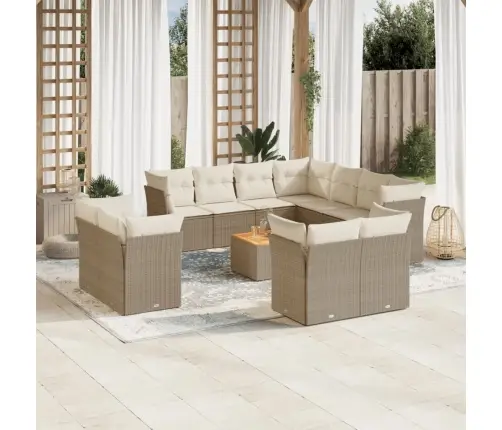 12-Daļīgs Dārza Dīvāna Komplekts, Matrači, Bēša Pe Rotangpalma Vidaxl