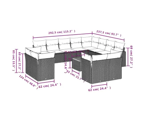13-Daļīgs Dārza Dīvāna Komplekts Ar Matračiem, Pe Rotangpalma Vidaxl