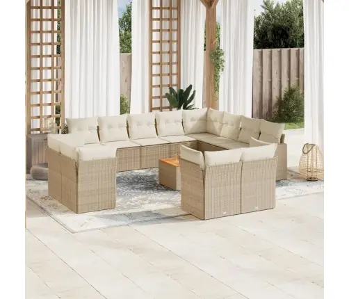 13-Daļīgs Dārza Dīvāna Komplekts, Matrači, Bēša Pe Rotangpalma Vidaxl