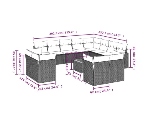 13-Daļīgs Dārza Dīvāna Komplekts, Matrači, Bēša Pe Rotangpalma Vidaxl