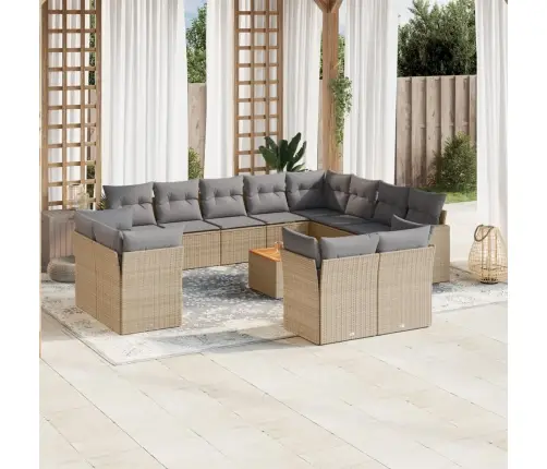 13-Daļīgs Dārza Dīvāna Komplekts, Matrači, Bēša Pe Rotangpalma Vidaxl