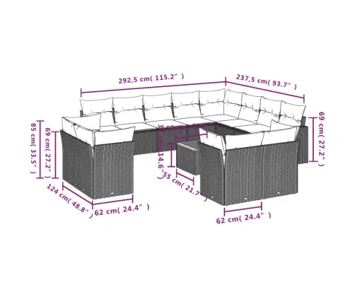 13-Daļīgs Dārza Dīvānu Komplekts Ar Matračiem, Pelēks Pe Vidaxl