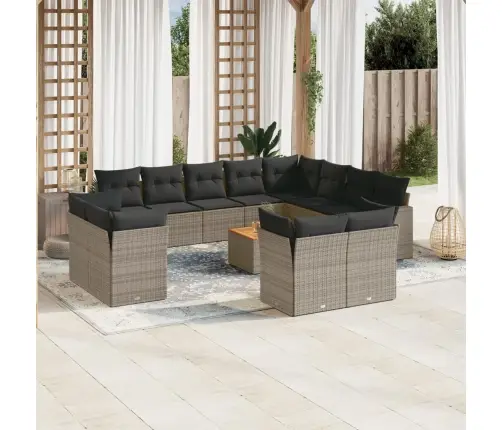 13-Daļīgs Dārza Dīvānu Komplekts Ar Matračiem, Pelēks Pe Vidaxl