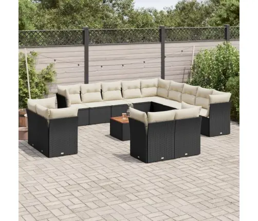 14-Daļīgs Dārza Dīvāna Komplekts, Matrači, Melna Pe Rotangpalma Vidaxl