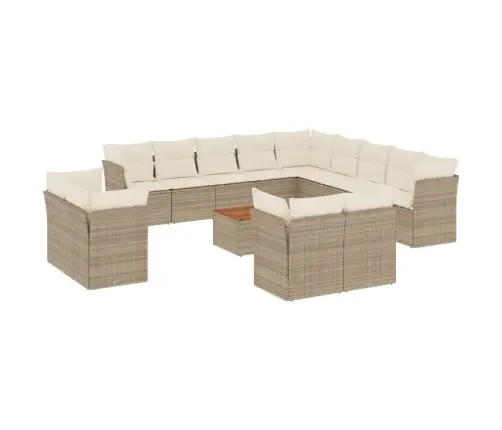 14-Daļīgs Dārza Dīvāna Komplekts, Matrači, Bēša Pe Rotangpalma Vidaxl