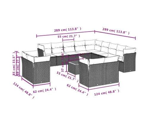 14-Daļīgs Dārza Dīvāna Komplekts, Matrači, Bēša Pe Rotangpalma Vidaxl