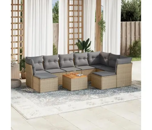 10-Daļīgs Dārza Dīvāna Komplekts, Matrači, Bēša Pe Rotangpalma Vidaxl