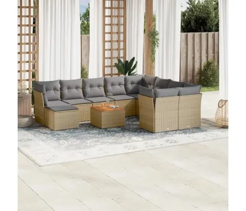 11-Daļīgs Dārza Dīvāna Komplekts, Matrači, Bēša Pe Rotangpalma Vidaxl