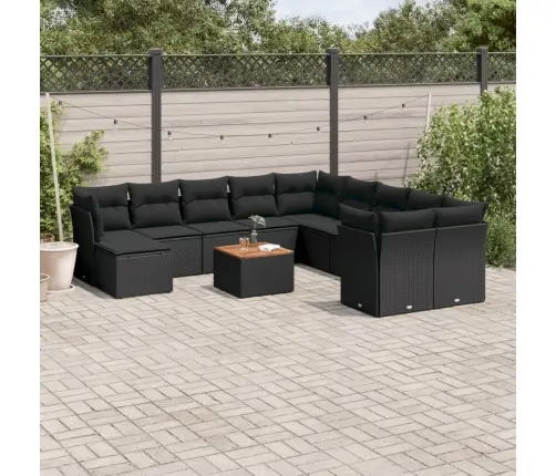 12-Daļīgs Dārza Dīvānu Komplekts, Matrači, Melna Pe Rotangpalma Vidaxl