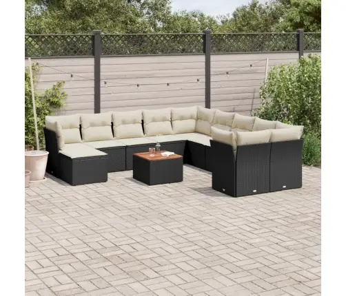 Sofos Komplektas Su Pagalvėlėmis, 12 Dalių, Juodas, Poliratanas