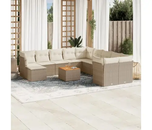 12-Daļīgs Dārza Dīvāna Komplekts, Matrači, Bēša Pe Rotangpalma Vidaxl