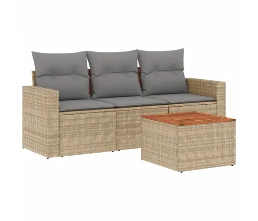 4-Daļīgs Dārza Dīvāna Komplekts, Matrači, Bēša Pe Rotangpalma Vidaxl