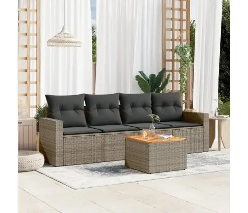 5-Daļīgs Dārza Dīvāna Komplekts Ar Matračiem, Pelēks Pe Pinums Vidaxl