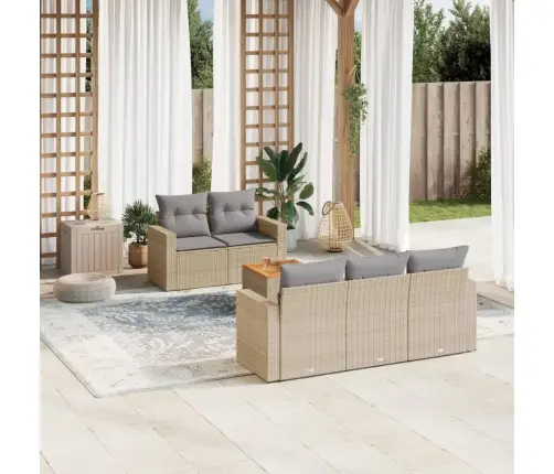 Sofos Komplektas Su Pagalvėlėmis, 6 Dalių, Smėlio, Poliratanas