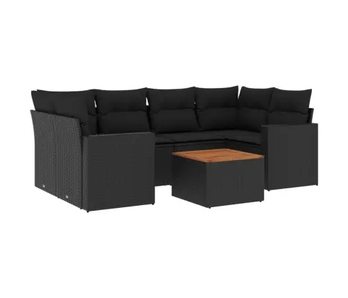 Sofos Komplektas Su Pagalvėlėmis, 7 Dalių, Juodas, Poliratanas