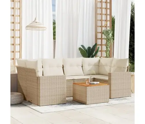 Sofos Komplektas Su Pagalvėlėmis, 7 Dalių, Smėlio, Poliratanas