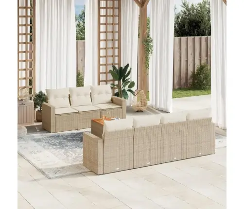 Sofos Komplektas Su Pagalvėlėmis, 8 Dalių, Smėlio, Poliratanas