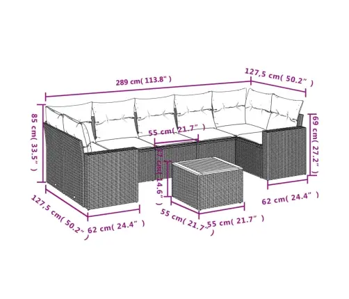 8-Daļīgs Dārza Dīvāna Komplekts, Matrači, Bēša Pe Rotangpalma Vidaxl