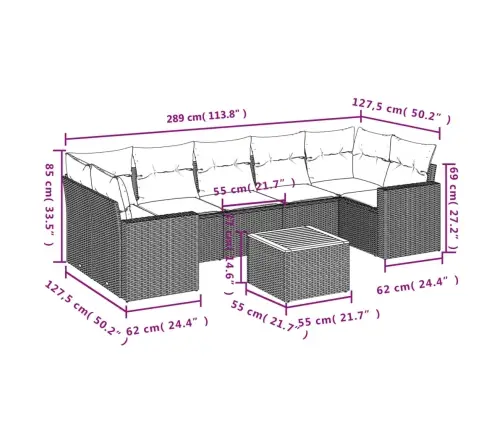 8-Daļīgs Dārza Dīvāna Komplekts, Matrači, Bēša Pe Rotangpalma Vidaxl
