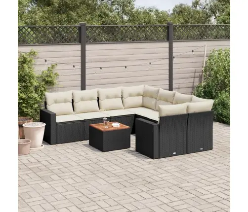 9-Daļīgs Dārza Dīvāna Komplekts, Matrači, Melna Pe Rotangpalma Vidaxl