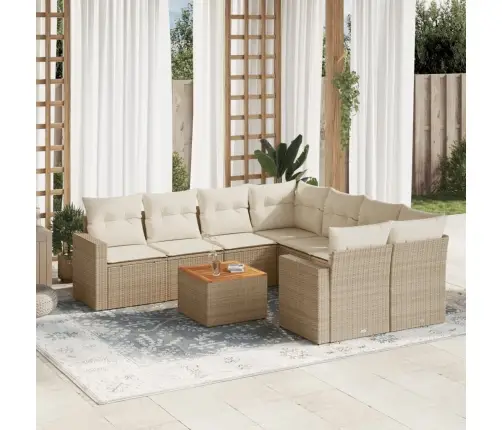 9-Daļīgs Dārza Dīvānu Komplekts, Matrači, Bēša Pe Rotangpalma Vidaxl