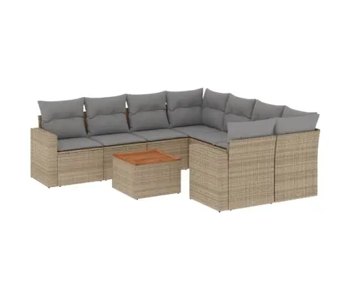 9-Daļīgs Dārza Dīvānu Komplekts, Matrači, Bēša Pe Rotangpalma Vidaxl