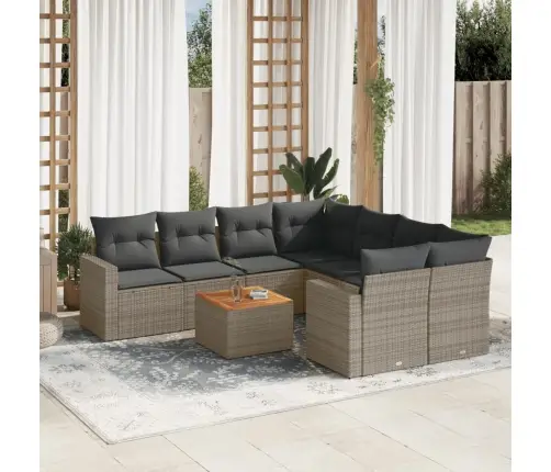 9-Daļīgs Dārza Dīvāna Komplekts Ar Matračiem, Pelēks Pe Pinums Vidaxl