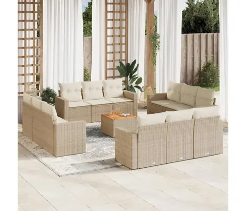 13-Daļīgs Dārza Dīvāna Komplekts, Matrači, Bēša Pe Rotangpalma Vidaxl