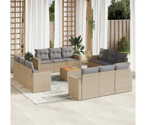 13-Daļīgs Dārza Dīvāna Komplekts, Matrači, Bēša Pe Rotangpalma Vidaxl