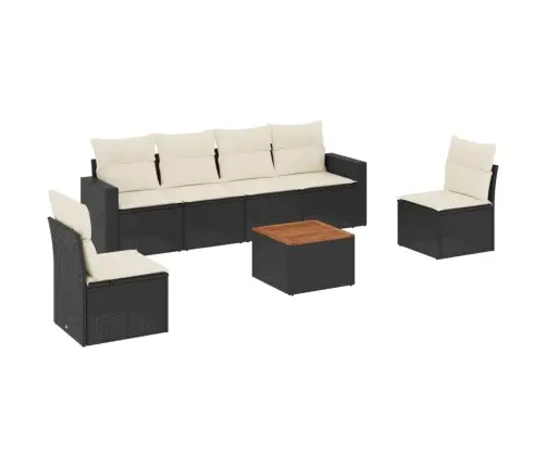 7-Daļīgs Dārza Dīvāna Komplekts Ar Matračiem, Melna Pe Vidaxl