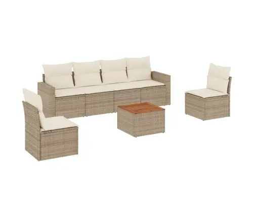 7-Daļīgs Dārza Dīvāna Komplekts, Matrači, Bēša Pe Rotangpalma Vidaxl