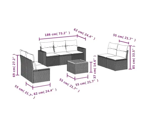 Sofos Komplektas Su Pagalvėlėmis, 8 Dalių, Juodas, Poliratanas