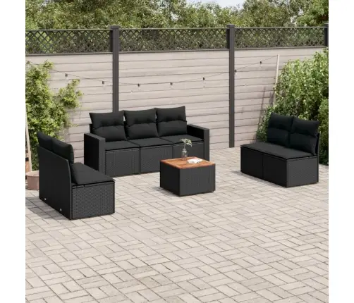 Sofos Komplektas Su Pagalvėlėmis, 8 Dalių, Juodas, Poliratanas