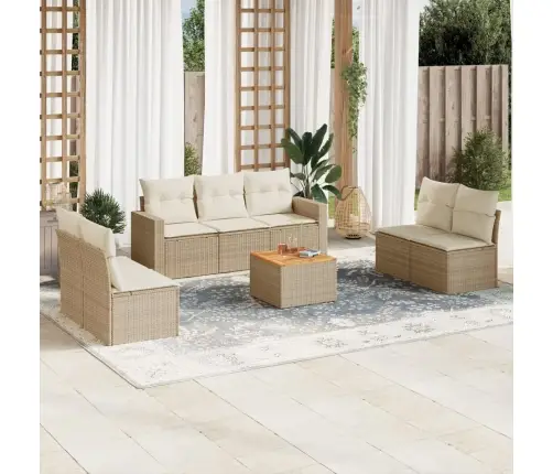 8-Daļīgs Dārza Dīvāna Komplekts, Matrači, Bēša Pe Rotangpalma Vidaxl