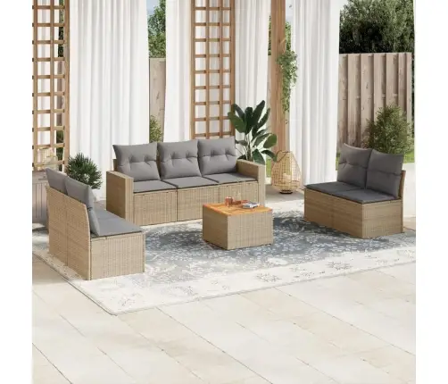 8-Daļīgs Dārza Dīvāna Komplekts, Matrači, Bēša Pe Rotangpalma Vidaxl