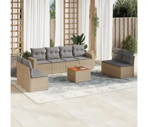 9-Daļīgs Dārza Dīvānu Komplekts, Matrači, Bēša Pe Rotangpalma Vidaxl