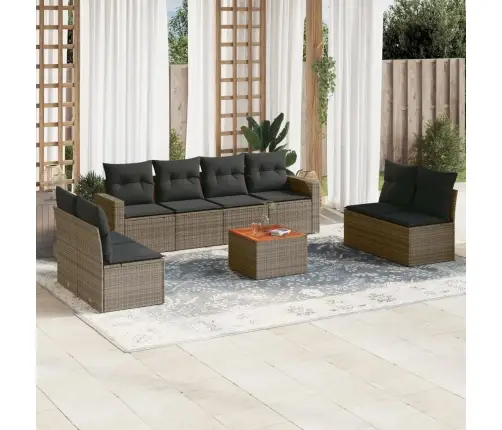 9-Daļīgs Dārza Dīvāna Komplekts Ar Matračiem, Pelēks Pe Pinums Vidaxl