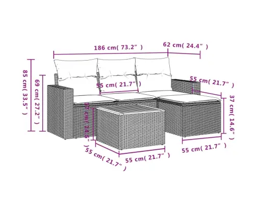Sofos Komplektas Su Pagalvėlėmis, 5 Dalių, Smėlio, Poliratanas