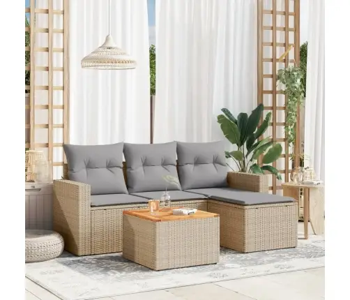 Sofos Komplektas Su Pagalvėlėmis, 5 Dalių, Smėlio, Poliratanas