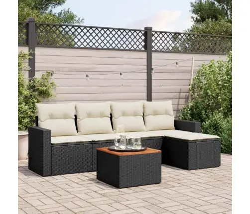 Sofos Komplektas Su Pagalvėlėmis, 6 Dalių, Juodas, Poliratanas